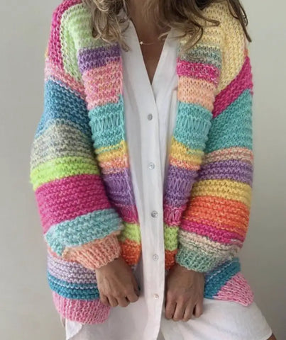 ANITA - Warm stylish knitted cardigan in rainbow colors