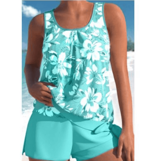 Adalina – Elegant Two - Tone Tankini Set with Floral Accents for Women - Chic Avenue