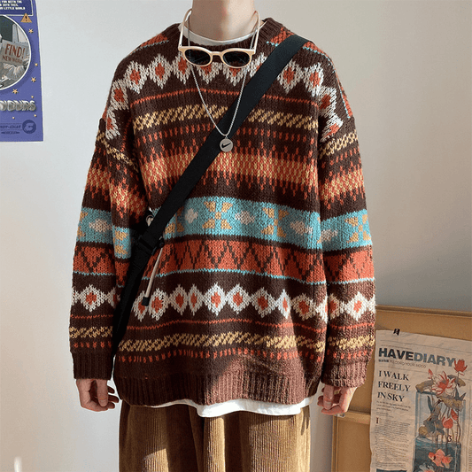 Alaric – Retro Icelandic crew neck sweater - Chic Avenue