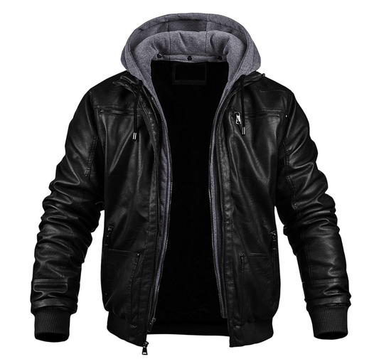 Benjamin - Elegant Premium Leather Winter Jacket with Stylish Hood - Chic Avenue