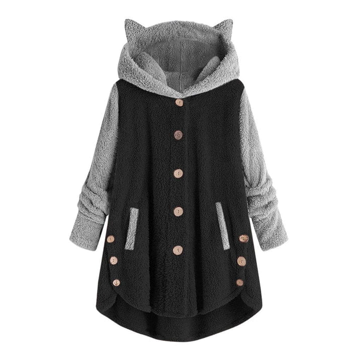 Nina - Women’s Fleece Sweatshirt with Cute Cat Ears and Fashionable Contrast Sleeves