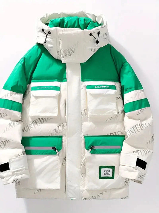 Charles – Stylish Winter Jacket for Men with Color Block Design - Beige and Green a / M - Winter jacket