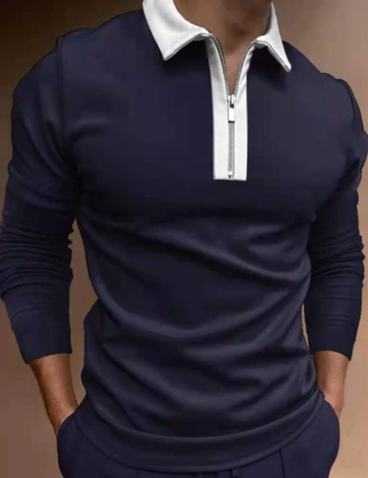 CHRISY - The elegant and unique long-sleeved polo shirt - Blue / XS - Polo Shirt