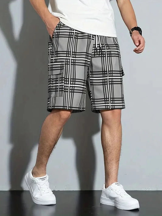 Daniel – Trendy Checked Swim Shorts for Men with Casual Flair - Gray / XS - Shorts