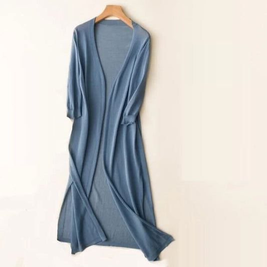 Elegant Long Knit Cardigan - Alyssa - Blue / XS - Cardigan