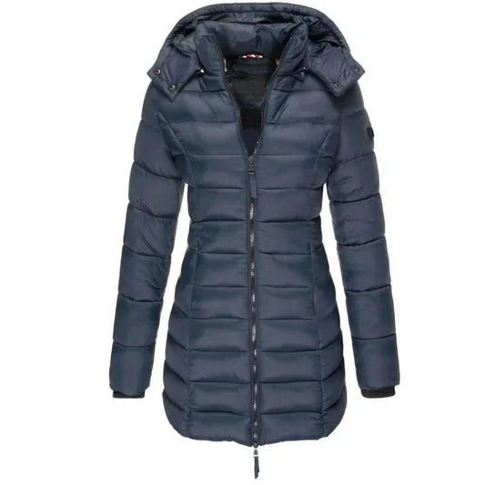 Elisha | Stylish down jacket with hood and convenient zipper - Marine / XS - Trenchcoat