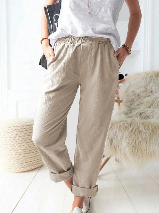 Elsie - Cool and fashionable linen pants for relaxed days - Beige / XS - Pantalon