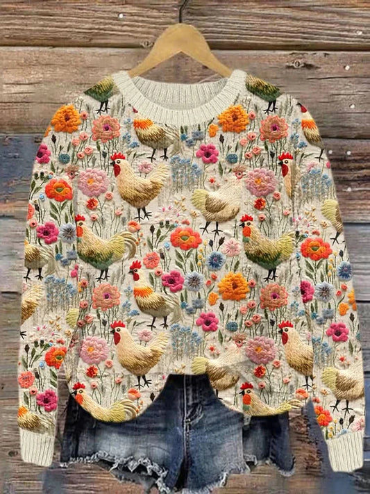 Eulalia – cozy leisure sweater with charming farm chicken design - XS - Pullover