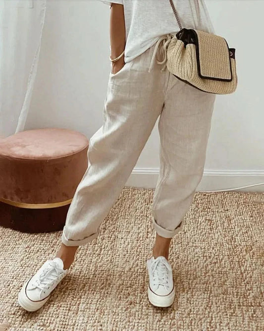 EVA - Fashionable and Casual Linen Pants for Every Occasion - Beige / XS - Pantalon