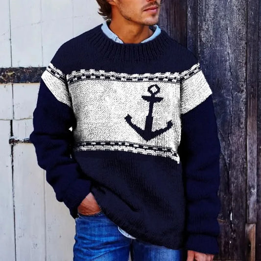 Evander – Anchor sweater with round neck - Dark Blue / XS - Pullover