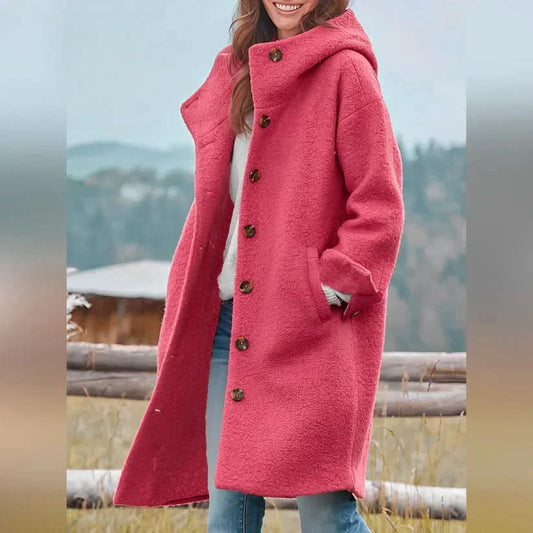 Frannie - Stylish Long Hooded Coat - Pink / XS - Trenchcoat