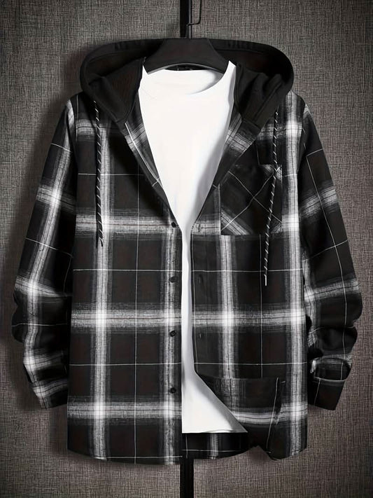 Jas – Stylish Checked Colorblock Hoodie for Men - Black / L