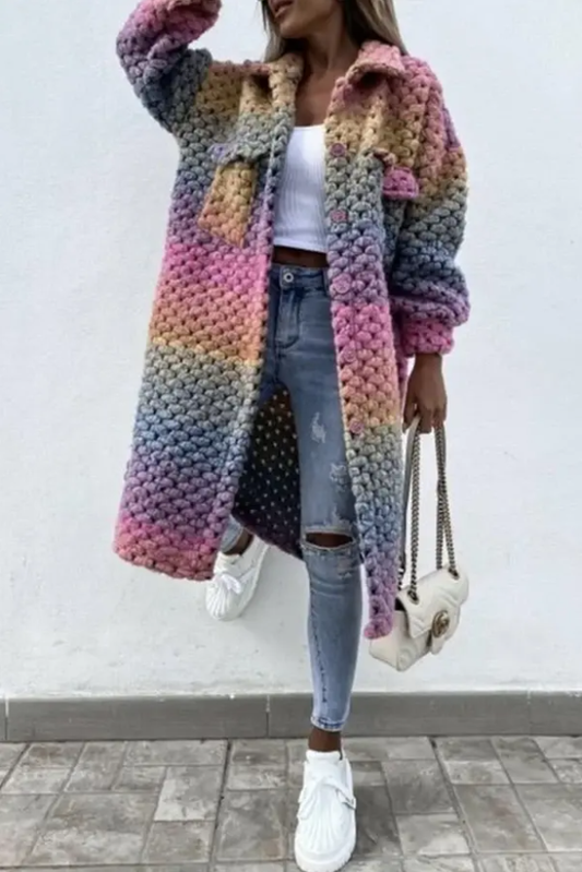 JENNA - Colorful Long Braided Coat for a Radiant Appearance - Pink / XS - Jackets