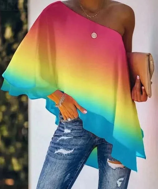 KARLOTA - Elegant loose-fitting blouse in rainbow design - S - Blouse