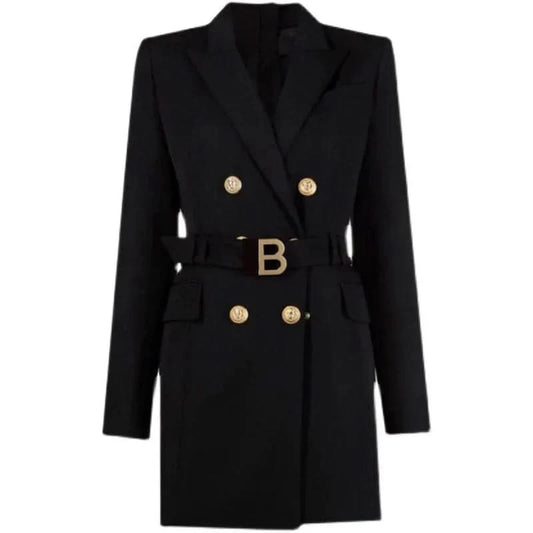 Katja’s – Elegant Blazer Dress for the Office with Stylish Belt and Sophisticated Buttons - Black / XS - Trenchcoat