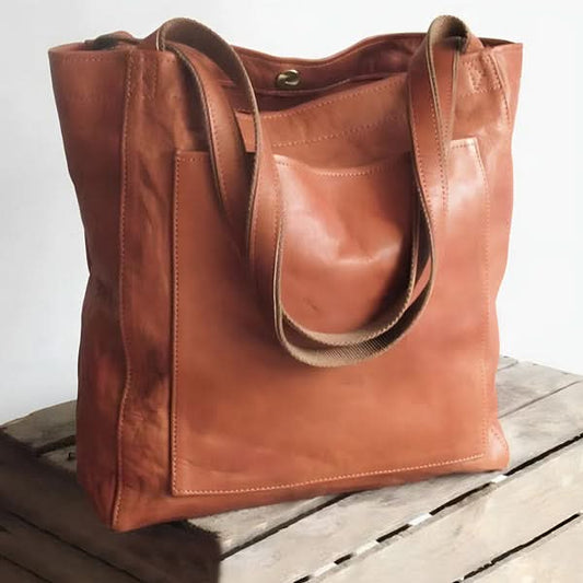 Léa | Stylish Vintage Leather Handbag - Brown - Handbags