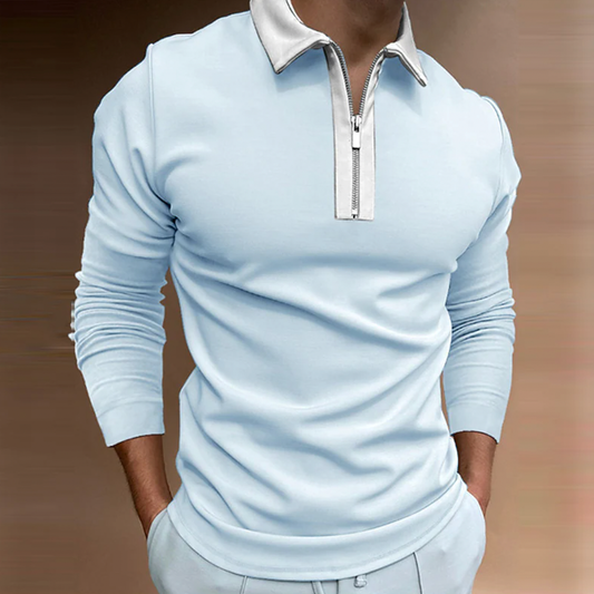 Leeno - The elegant and unique long-sleeved polo shirt - Light Blue / XS - Shirts