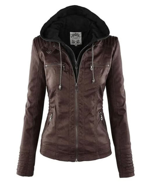 Liesl - Elegant Leather Jacket for a Trendy Look - Brown / XS - Leather jacket