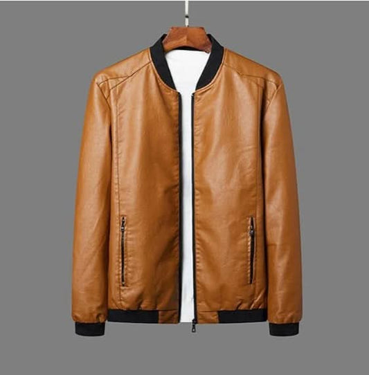 Opak - Stylish Men’s Leather Jacket in a Timeless Cut - Brown / XS - Leather jacket