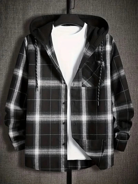 Oscar – Stylish Checkered Hooded Pullover for Men Made from Lightweight Materials - Black / XS - Hoodie