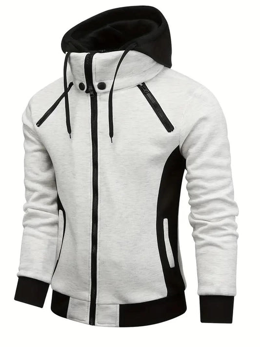 Patrick - Color block hoodie for men - Beige White / XS - Hoodie