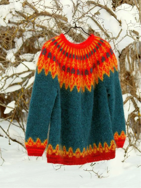 Quentin – Nostalgic warm Icelandic sweater with elegant round neckline - Red / XS - Pullover