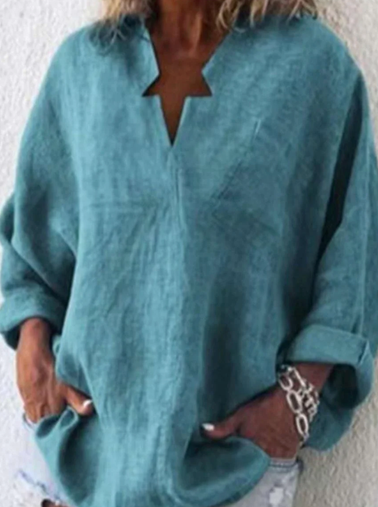 RIKARDA - Stylish women’s blouse with a flattering V-neckline - Light Blue / XS - Blouse