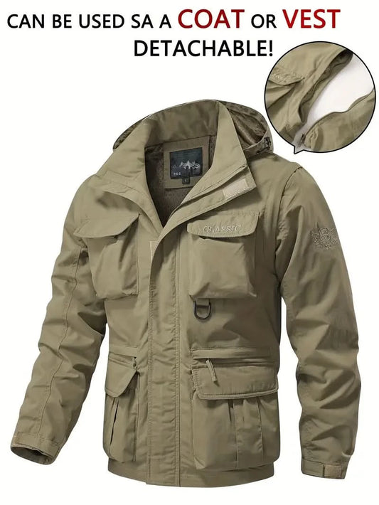 Robert – Stylish Warm Windbreaker with Practical Hood - Khaki / XS - Winter jacket