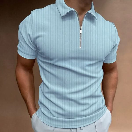 RUDY’s POLO - Muscle Fit Men’s Polo Shirt with Zipper - Light Blue / XS - T-Shirts