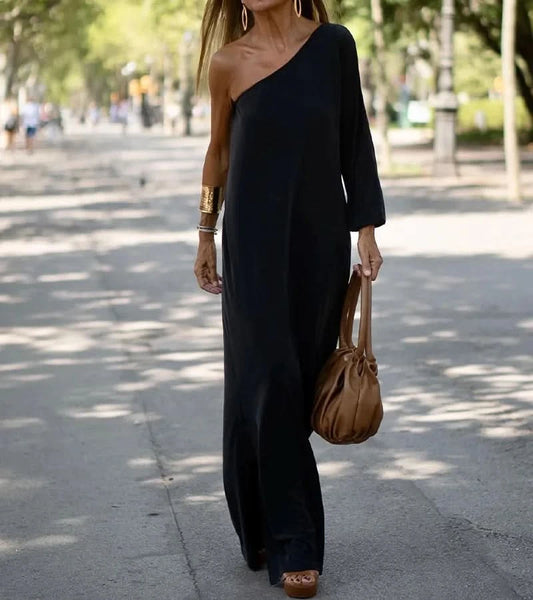 SABINA - Long Slimming Dress - Black / S - Long Dress