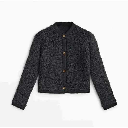 Sacha | Cozy Teddy Knit Jacket - Black / XS - Wind jacket