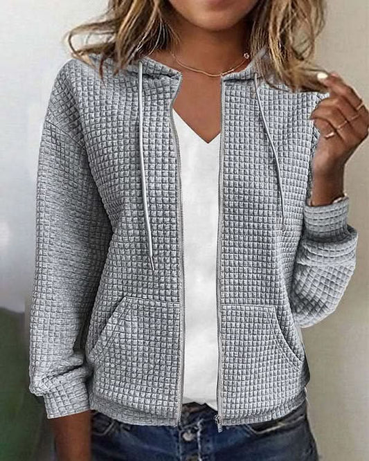 Sandra | casual jacket with pocket in plain color - Gray / XS - Hooded jacket