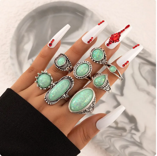 Set of 8: High-quality gemstone rings - Rings