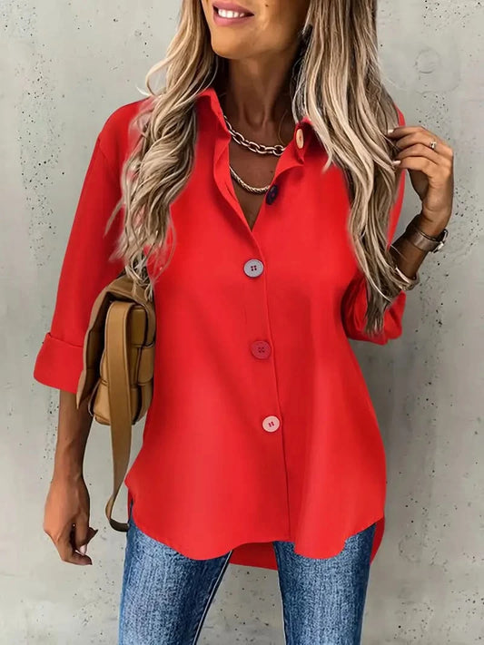 Sidney – trendy Casual Button-Down Blouse - Red / XS - Blouse