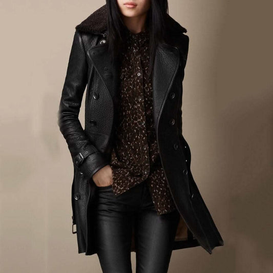 Sophiey - Stylish handcrafted leather coat for cozy elegance - S - Leather jacket