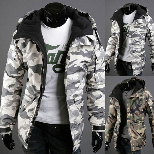 Stylish and cozy camouflage jacket for cold days - PHILIPP - Light Gray / S - Hooded jacket