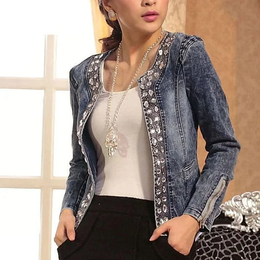 Stylish blue short jacket with zipper by Francine - 32 - Jeans jacket