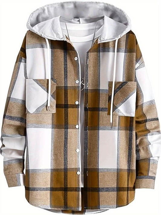 Stylish checked hoodie jacket by Paul – perfect for a casual look! - Khaki / XS - Hooded jacket