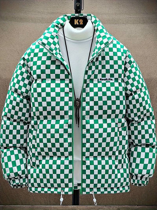 Stylish checked puffer coat for men by William - Grün / XS - Jackets