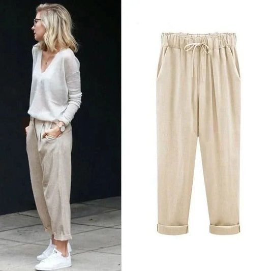 Stylish cotton-linen pants for ultimate comfort - Beige / 34 - Chino pants