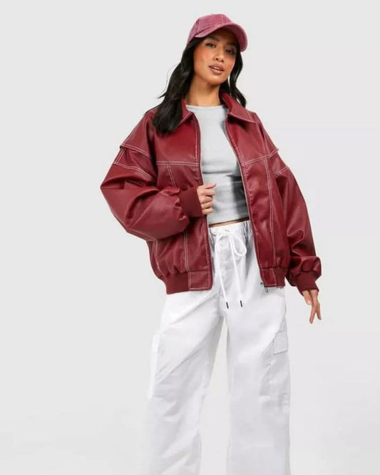 Stylish Leather Bomber Jacket for Women - Khalil Collection - Leather jacket