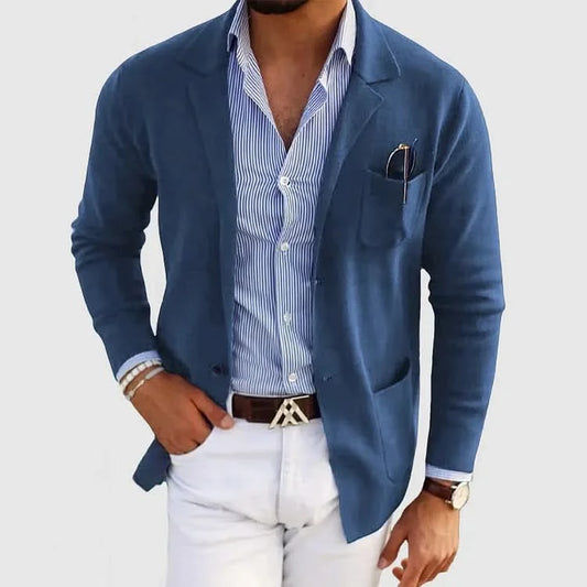 Stylish men’s cardigan with casual buttons practical pockets and an elegant lapel collar – solid color