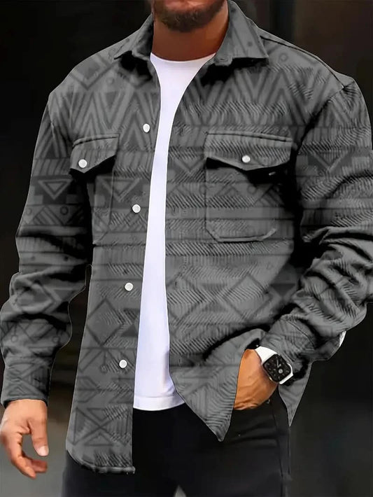 Stylish men’s jacket in ethnic design for a unique look - Grau / XS - Shirts