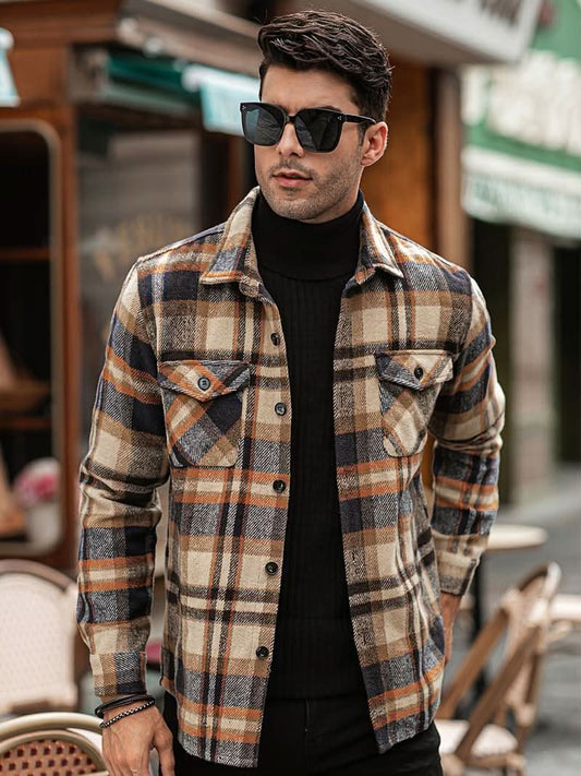 Stylish men’s jacket with trendy plaid pattern by Harold - Orange / XS - Jacket