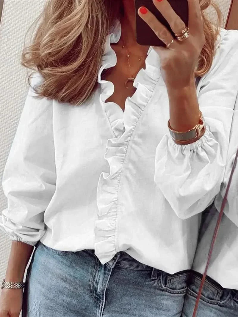 Susan – stylish long-sleeved blouse with v-neck