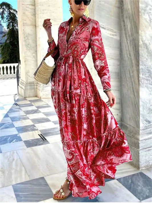 TAMMY - Maxi Sommerkleid - Rot-Pink / S - maxi dress