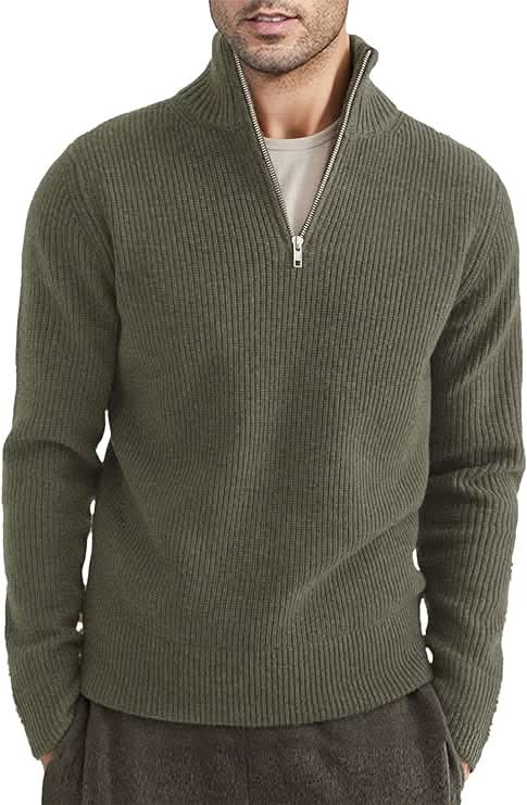 TOMMY - Elegant Men’s Zipper Sweater in Italian Style - Green / M - Pullover