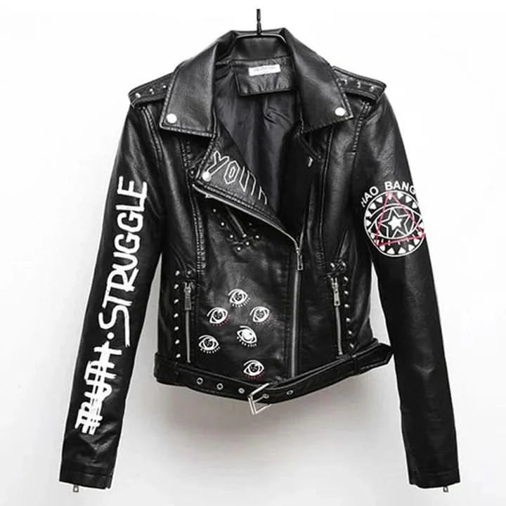 Women’s leather jacket with cool print