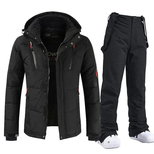 Yenien - High-quality wind and waterproof ski suit with stylish hood and adjustable pants - Black / XS - set