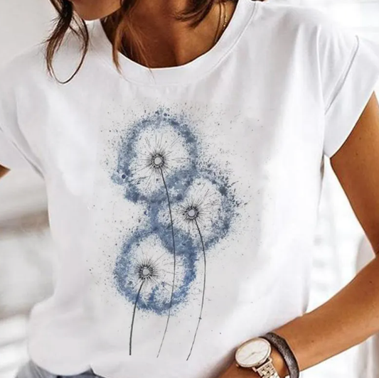 ZINA - Damen T-Shirt mit stylischen Sommer Designs - Dandelion Blue / XS - T-Shirts